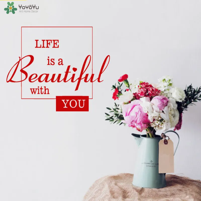 YOYOYU Wall Decal Life Is A Beautiful With You Quote Stickers Romantic Art Wallpaper Modern Home Decoration QQ276 | Дом и сад