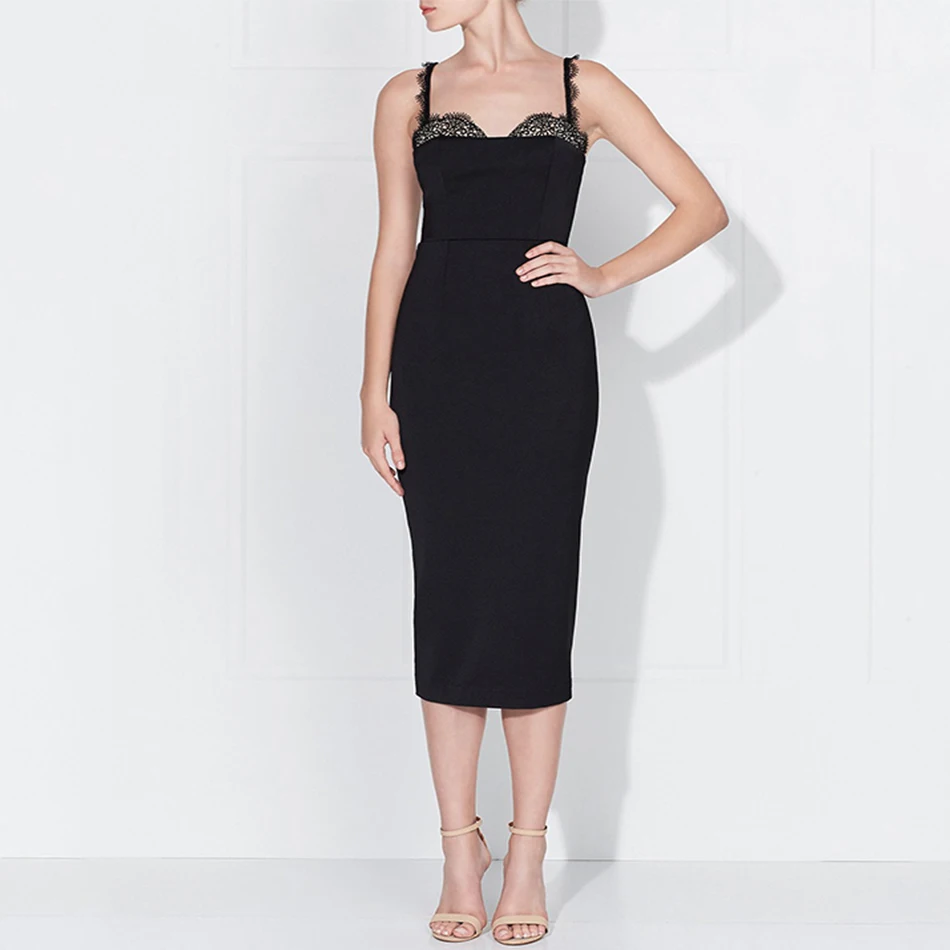 Женское вечернее Бандажное платье черное на бретелях спагетти без бретелей лето