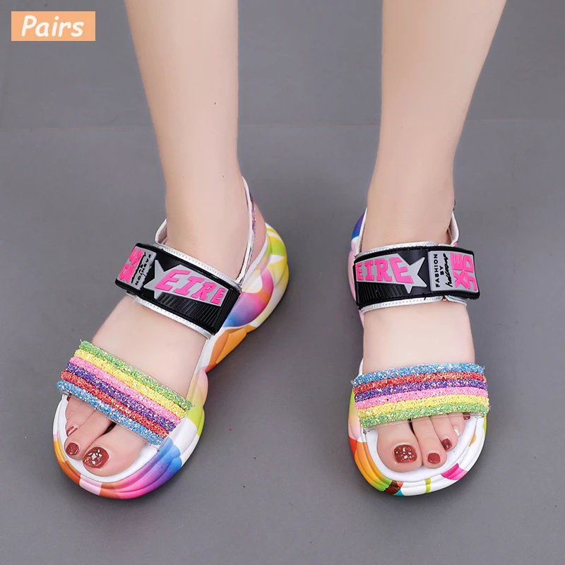 INS/яркие цветные босоножки на толстой платформе коллекция 2019 года летняя модная