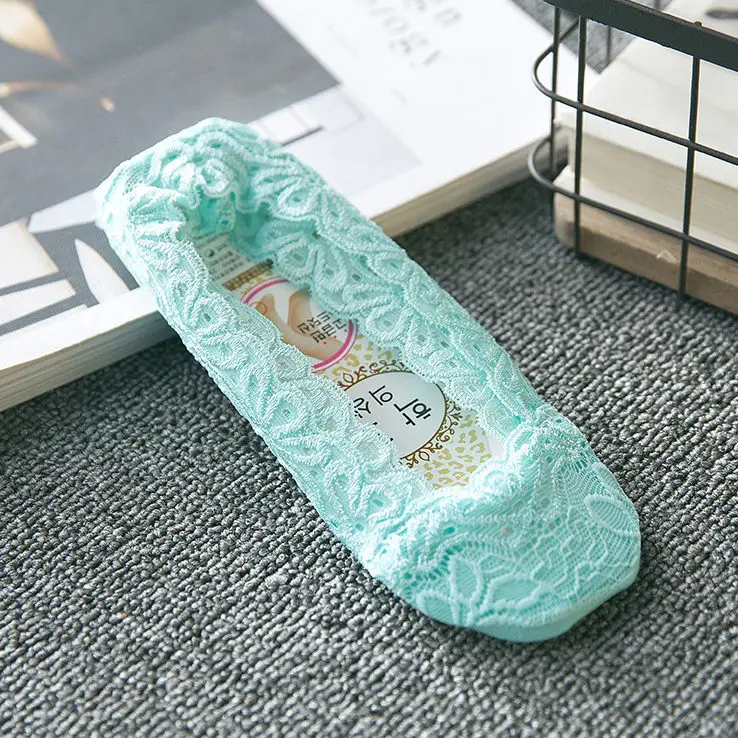 water blue Женские сексуальные кружевные невидимые нескользящие носки-башмачки женские весна лето Нескользящие низкие носки Модные Цветочные носки с узором Тапочки - Цвет: water blue