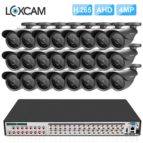 24 Cameras LOXCAM H.265+ 32CH 4MP система видеонаблюдения 4.0MP 2688*1520 AHD CVI IP66 уличная Водонепроницаемая камера безопасности P2P комплект видеонаблюдения 4K - Цвет: 24 Cameras