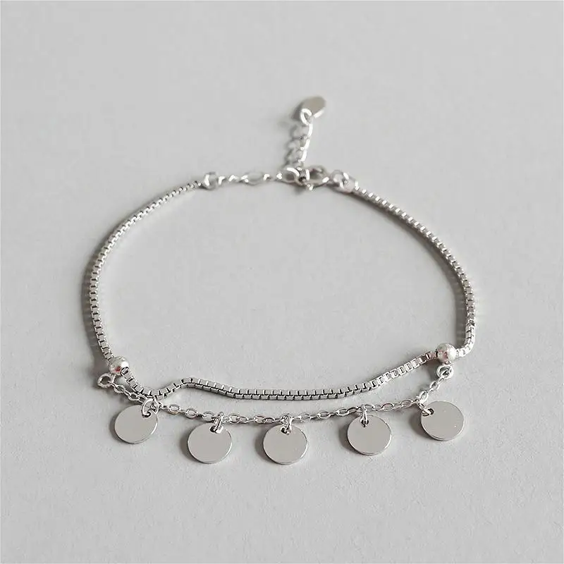 925 sterling silver Форзац из стерлингового серебра 925 пробы браслеты для женщин двойной слой кисточкой круглая коробка цепь Простые Модные Изящные ювелирные Браслеты Вечерние - Цвет камня: 925 sterling silver