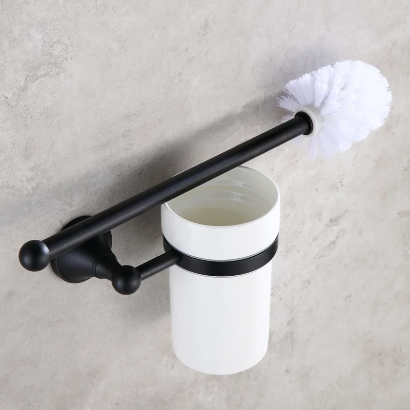 

Antique Brushed Brass Toilet Brush Holder Ceramic Cup Toilet Brushes Black Toilet Brush Set Bathroom Accessories Products yj4