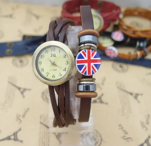 Новое поступление модные с флагом Великобритании кожаные часы для женщин