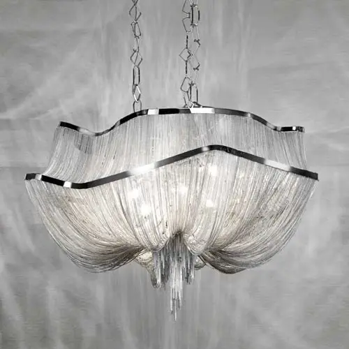 

French Aluminum Chain tassel Chandelier Light Fixture Empire Vintage Hanging Suspension Lustre Chain Pendant Lamp Drop Light