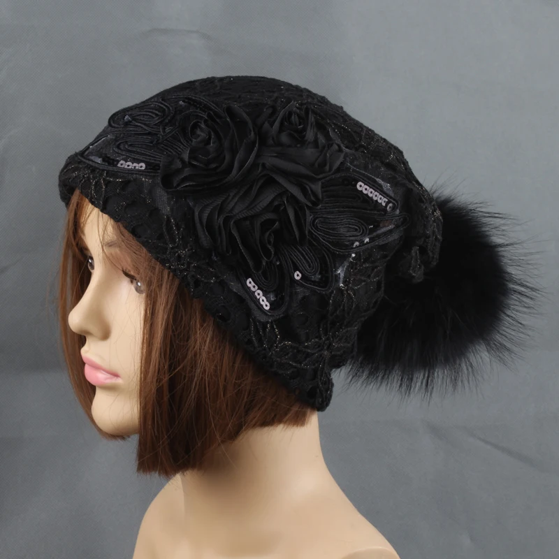 Осенняя шапка бини шапки с помпоном из меха норки шапочки женские модные