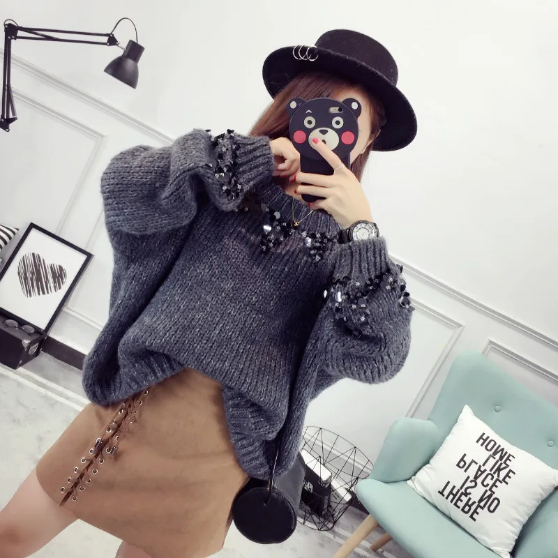 New Year Fall Winer Runway Sweater Women Sequined Knitting Sweaters Casual Loose Pullovers Female Warm Tops Outerwear | Женская одежда