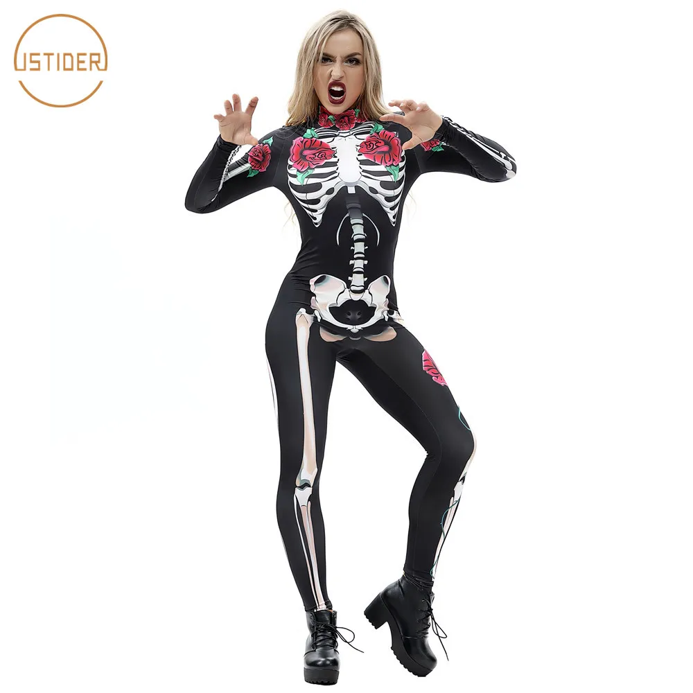 ISTider 2018 Новинка Хэллоуин косплей 3D комбинезон с цветочным принтом Скелетон Боди