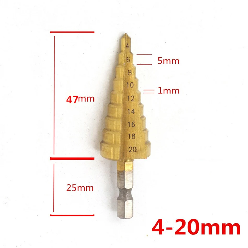 ZJCOSTOL HSS4241 титановое покрытие ступенчатое сверло Коническое сверло для сверления отверстий Фрезерный резак металлический шестигранный ступенчатый сверло деревообрабатывающий инструмент