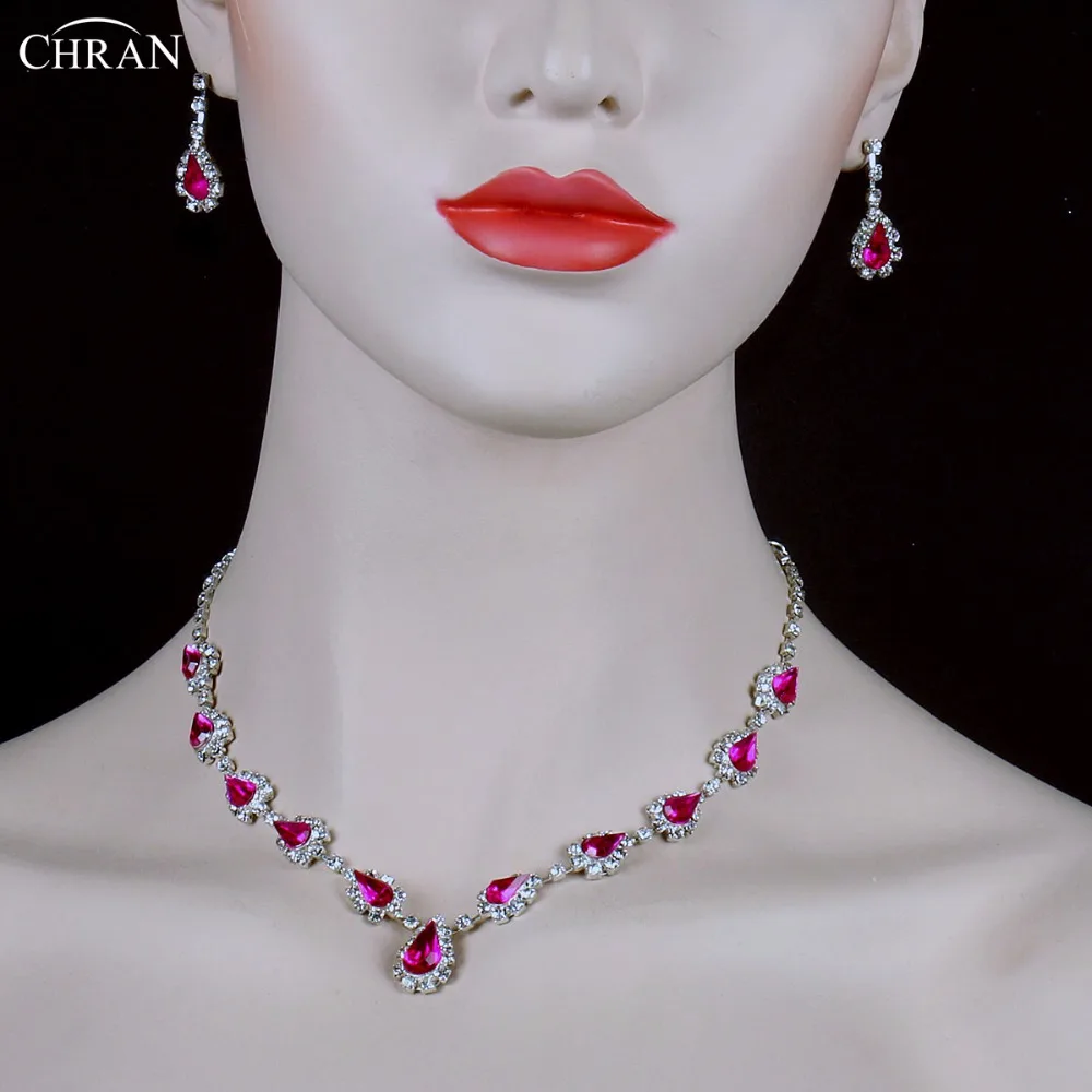 Chran простой Дизайн ссылка Teardrop Кристалл Свадебный комплект ювелирных с