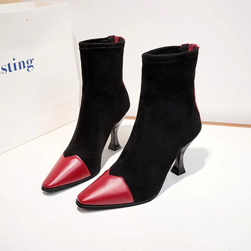 Harajuku/осенне-зимние сапоги-носки в стиле пэчворк на высоком каблуке без шнуровки