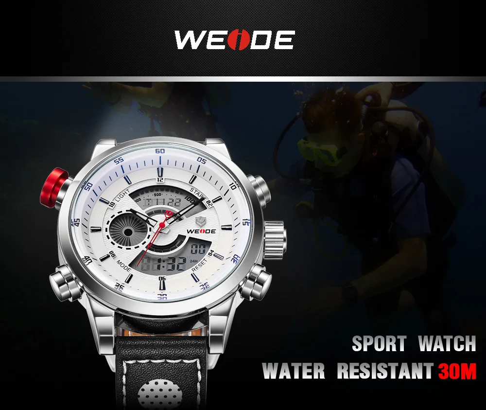 WEIDE спортивные мужские модные наручные часы Роскошные известный бренд мужские часы с кожаным ПУ ремешком 30 м водонепроницаемые повседневные спортивные часы
