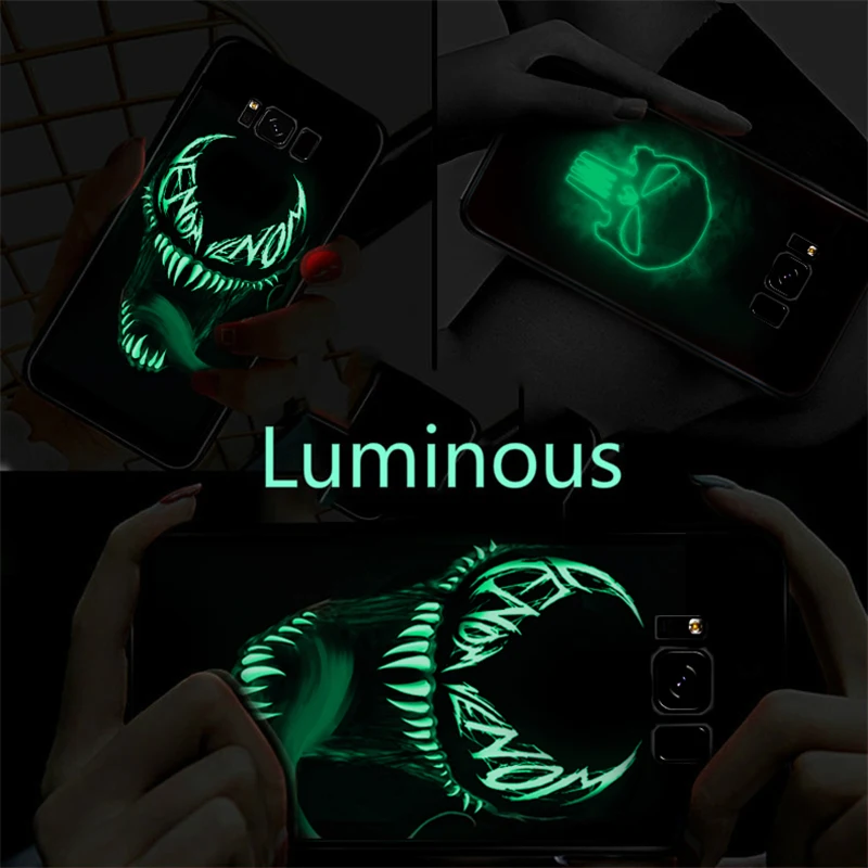 Luxury Marvel Avengers Luminous Glass Phone Case For Samsung Galaxy Note 10 8 9 S8 S9 S10 E 5G Plus Deadpool Venom Cover Coque |