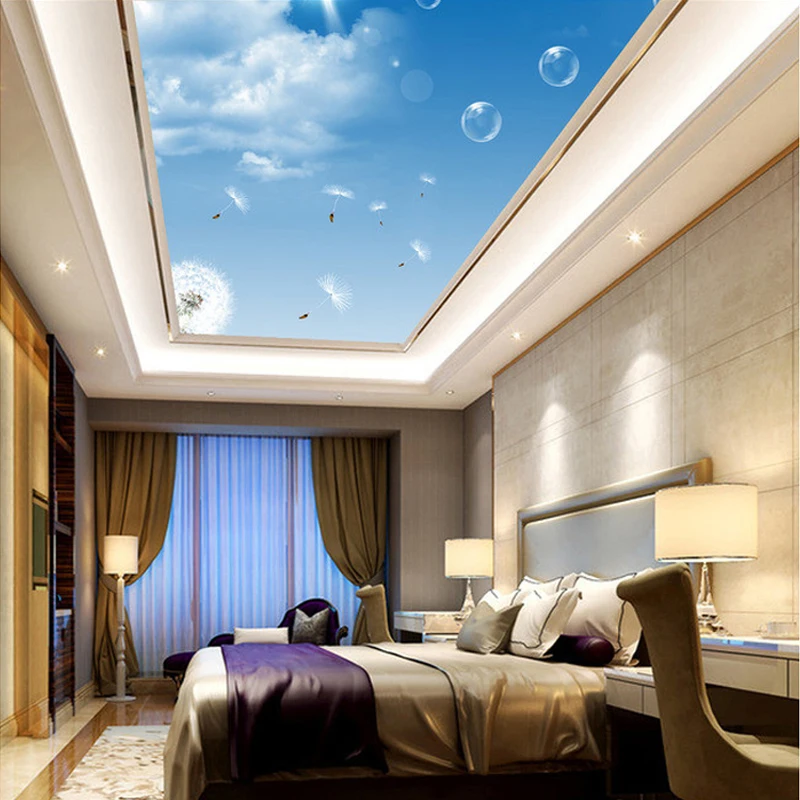 Синее небо и белые облака Одуванчик Настенные обои на заказ любого размера