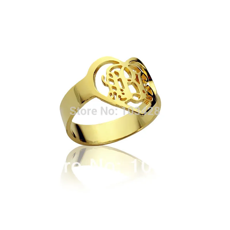 AILIN Monogram Ring Personal 3 Cut Script Hand Initials In Heart Customized Monogrammed Gold Color Rings 0.59 | Украшения и