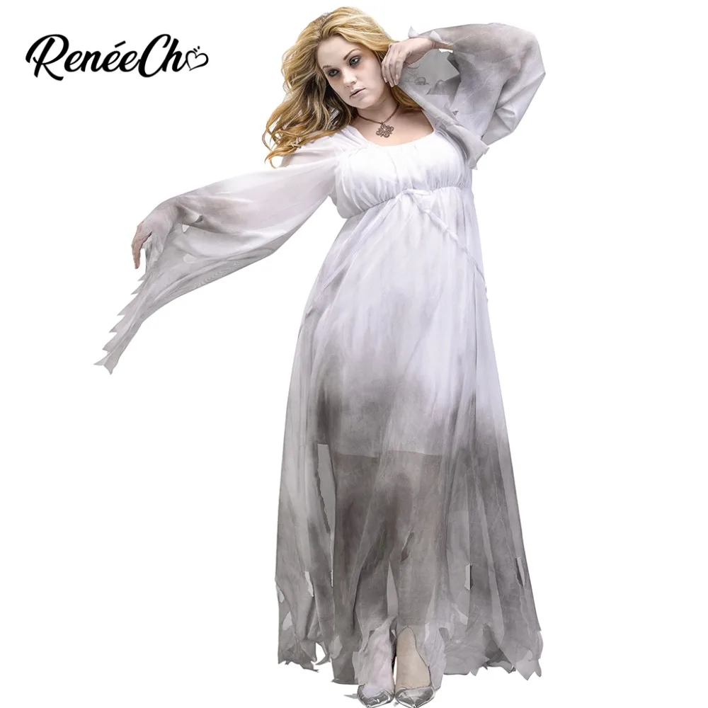 

Halloween Costumes For Adult Womens Ghost Costume Scary Lady Corpse Costume Haunting Beauty Cosplay Midnight White Spirit Dress