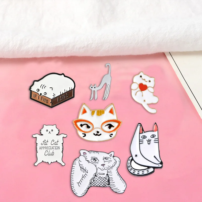 

Various cat series Denim Enamel pins Fat Lazy Cute Badges Brooches Fashion Friends Gifts for Pet lovers Jewelry wholesale