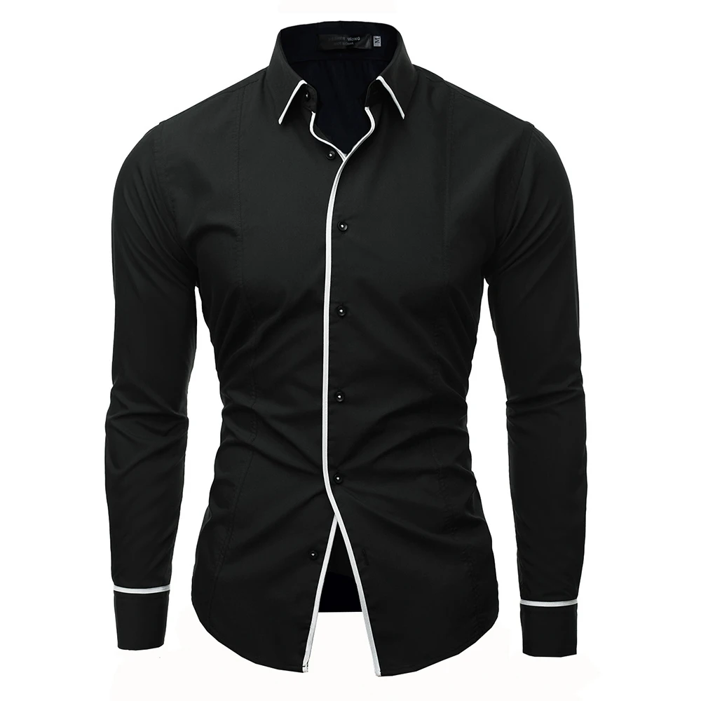 Camisa Masculina Новая модная брендовая мужская рубашка Однотонная с длинным рукавом