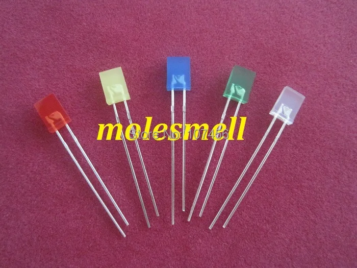 

50pcs 2x5x7mm Rectangle Red Yellow Blue Green White Diffused LED
