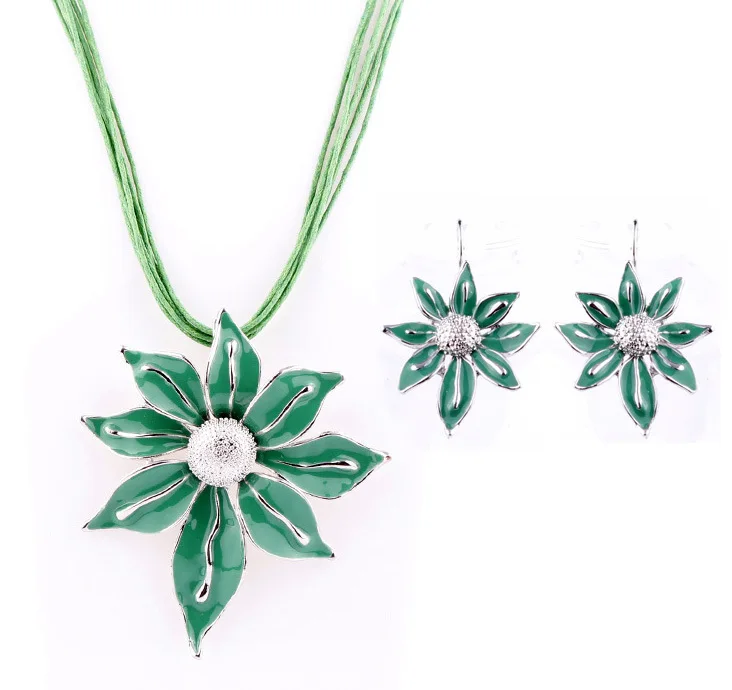 Комплект украшений из колье и серёг эмалированного сплава|enamel flower jewelry sets|necklace and