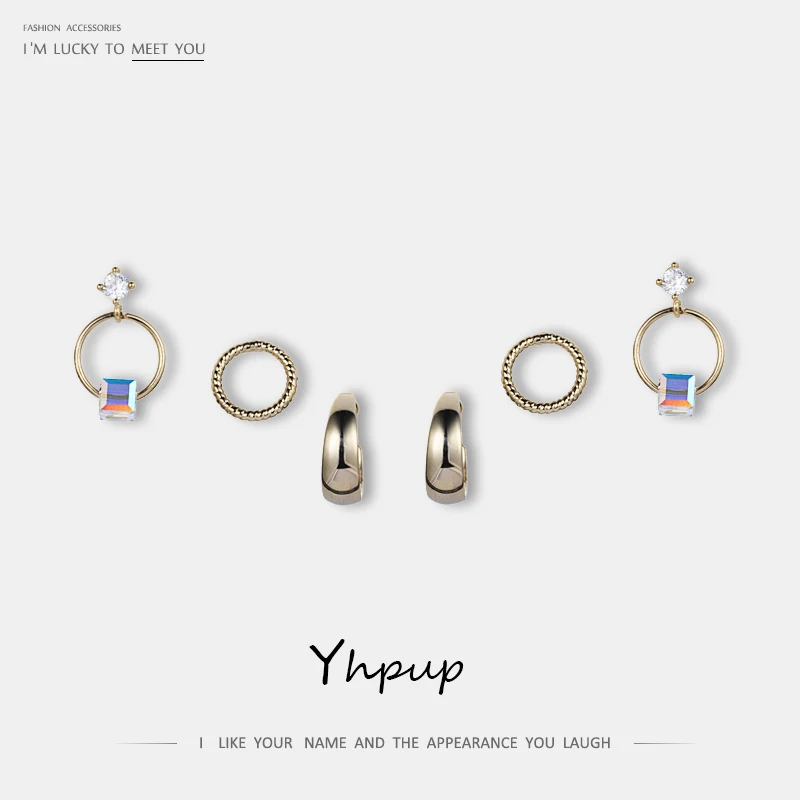 Женские круглые серьги гвоздики Yhpup брендовые геометрические с кристаллами