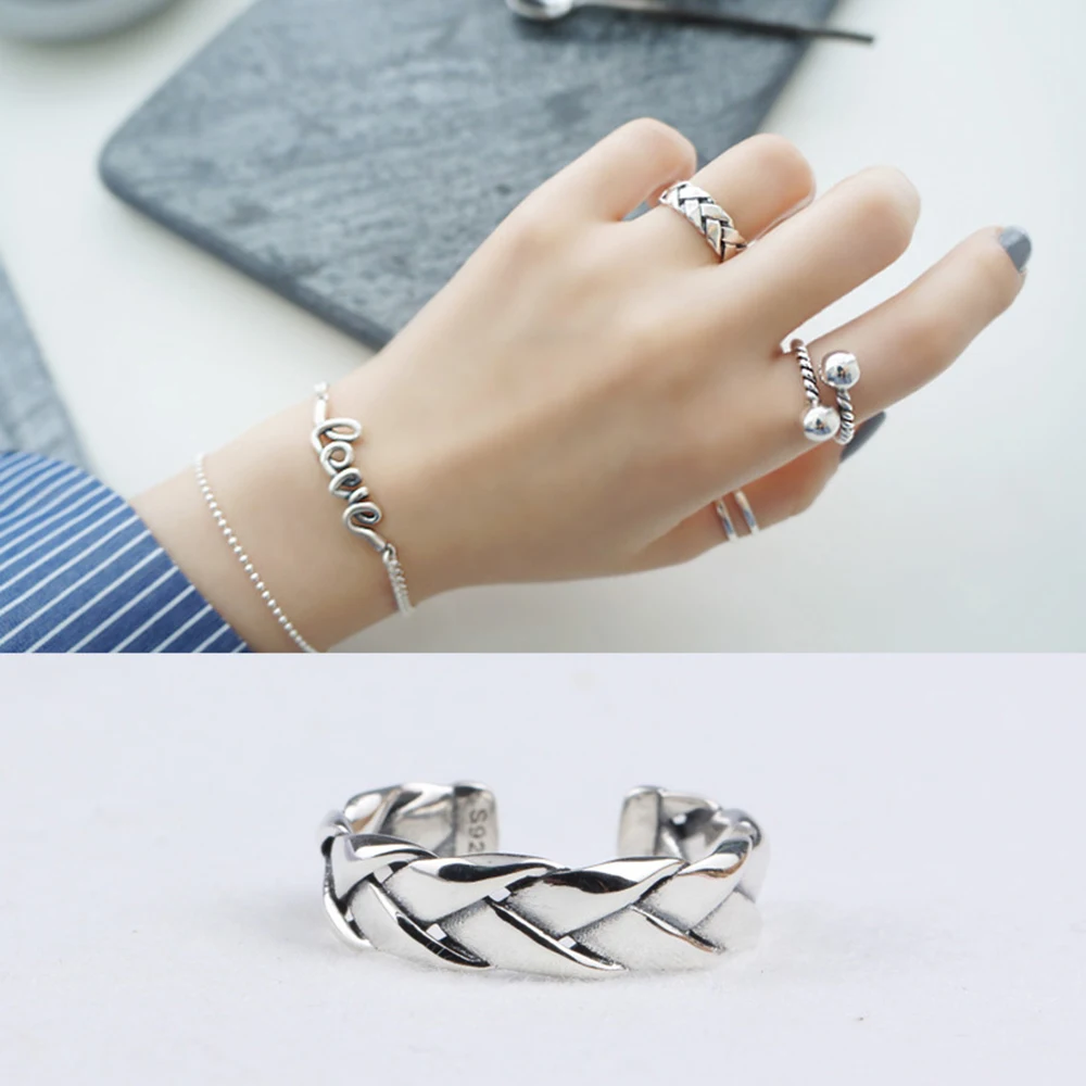 

Hand Crafted Woven Braid 925 Sterling Silver Open Rings Trinity Band Cocktail Ring For Her Fashion Birthday Gift Nickel Free
