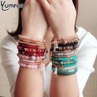 yumfeel brand new fashion jewelry beads bracelet handmade multi layer acrylic resin glass crystal beaded bracelet women gifts
