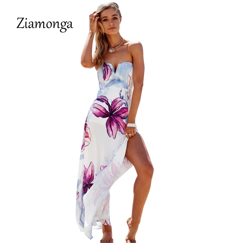Женское пляжное платье с контрастным принтом Ziamonga длинное до щиколотки разрезом