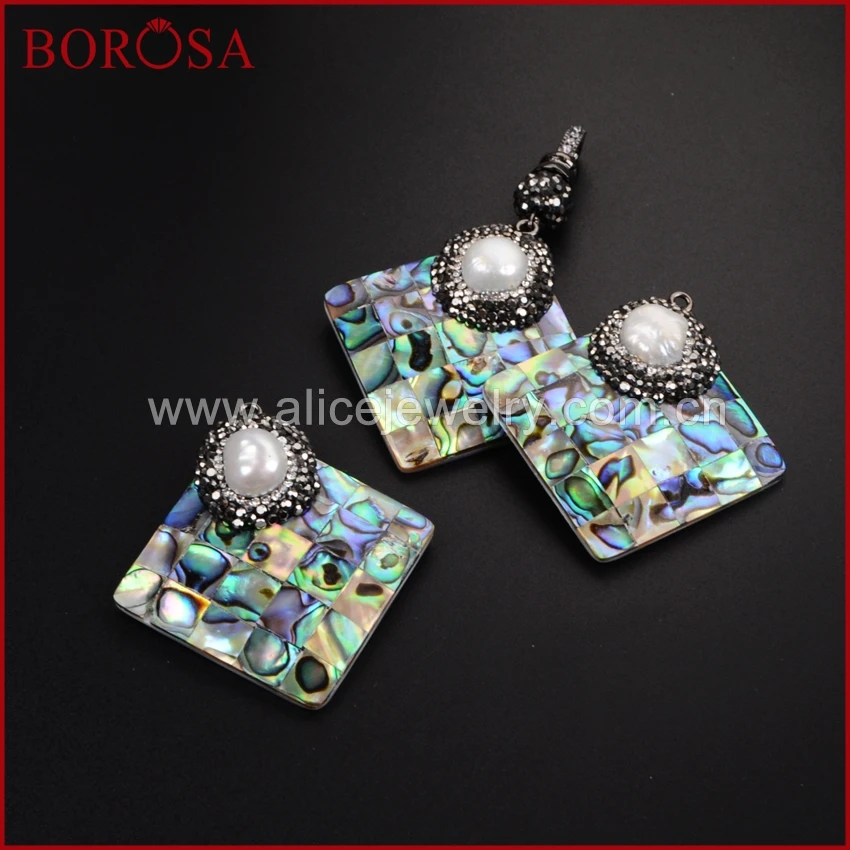 Стильный кулон BOROSA для ожерелья ручная работа горный хрусталь Ромб аболон