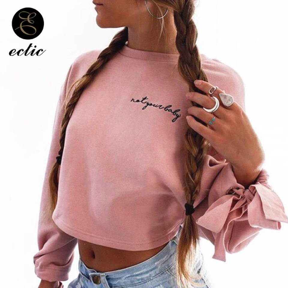 

Crop Top Sweatshirt With Embroidery Letters Poleron Mujer 2021 Hip Hop Women Clothing Sexy Hoodie Drawstring Wide Sleeve Hoodie