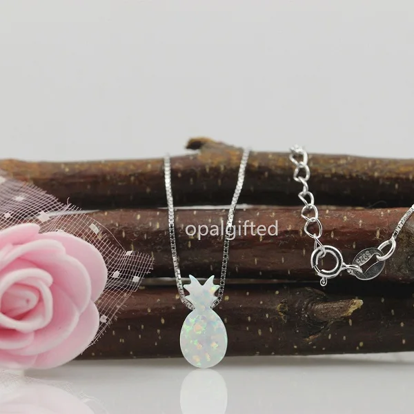 op17 silver box Минимальный заказ = 1 шт. 7,1*14 мм желтый зеленый опал ананас с 925 Серебряная с золотом цепь синтетический опал ожерелье для подарка - Окраска металла: op17 silver box