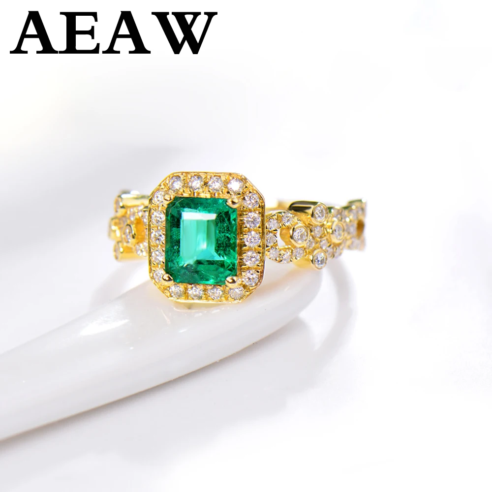 AEAW 14k желтое золото 0.8ct натуральный изумруд sdie 0.4ct настоящее кольцо с бриллиантом