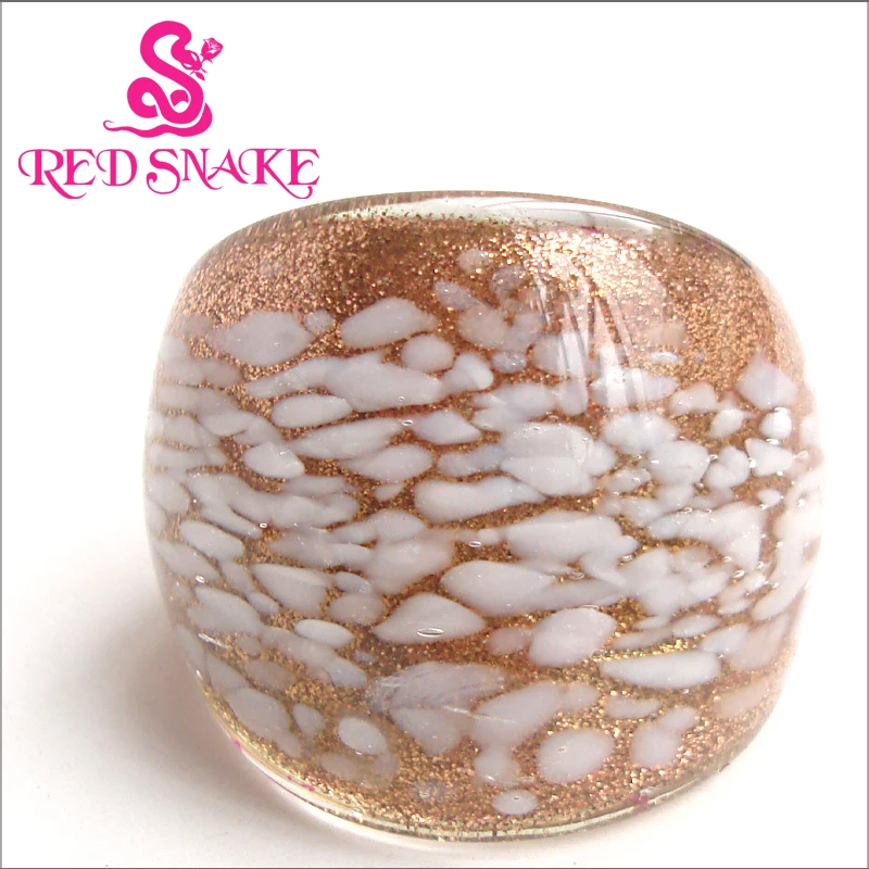 RED SNAKE Fashion Ring Handmade  Gold sand  with white dots drawing Murano Glass Rings