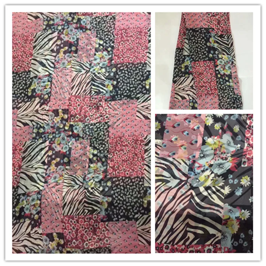 

140cm New Summer Print 100%Silk Chiffon Fabric Fashion colorful leopard design print 100% silk chiffon fabric 6momme DS04
