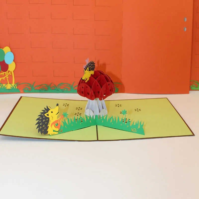 3D Ручная работа мультфильм счастливый Ежик гриб Дом бумажные приглашения на