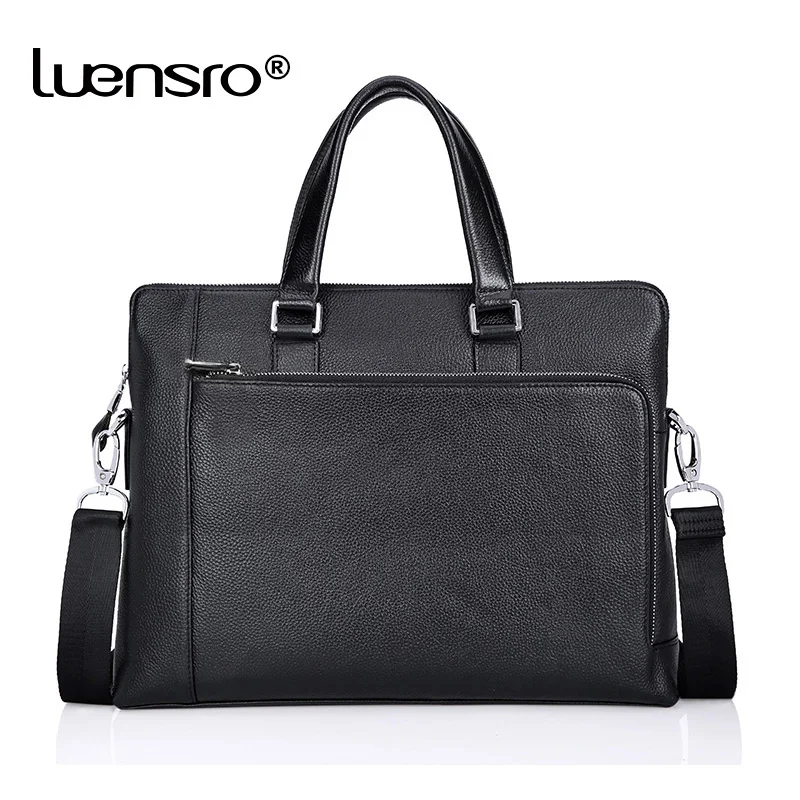 

LUENSRO Genuine Leather Bag Men Bag Cowhide Men Crossbody Bags Men's Travel 14 inch Shoulder Bags Tote Laptop Briefcases Handbag