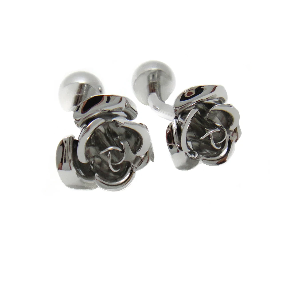 

Antique Silver Color Brass Rose Flower Cufflinks French Shirt Men Party Jewelry
