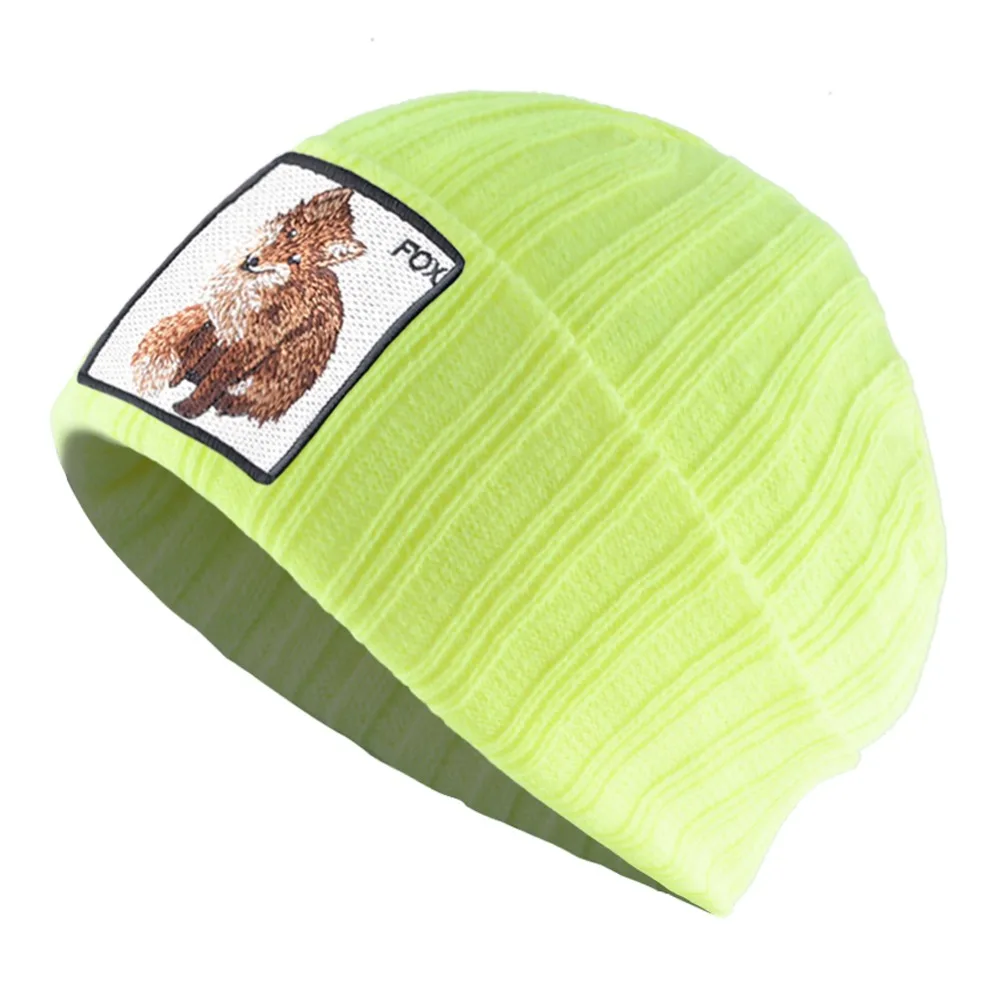 Зимняя женская шапка Осенняя Вязаная Шерстяная Skullies Женская вышитая береты бини кепки в стиле хип-хоп Милая лиса горрас