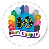 

1.5inch 60th Happy Birthday Balloons Merchandise Classic Round Sticker