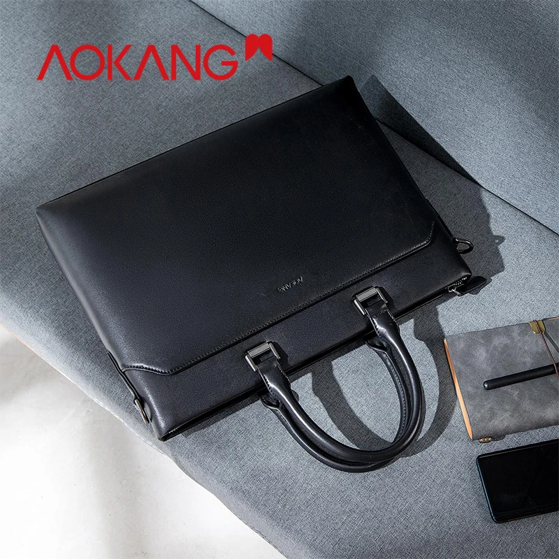 Aokang 2019 мужские деловые портфели сумки черные синие из натуральной кожи