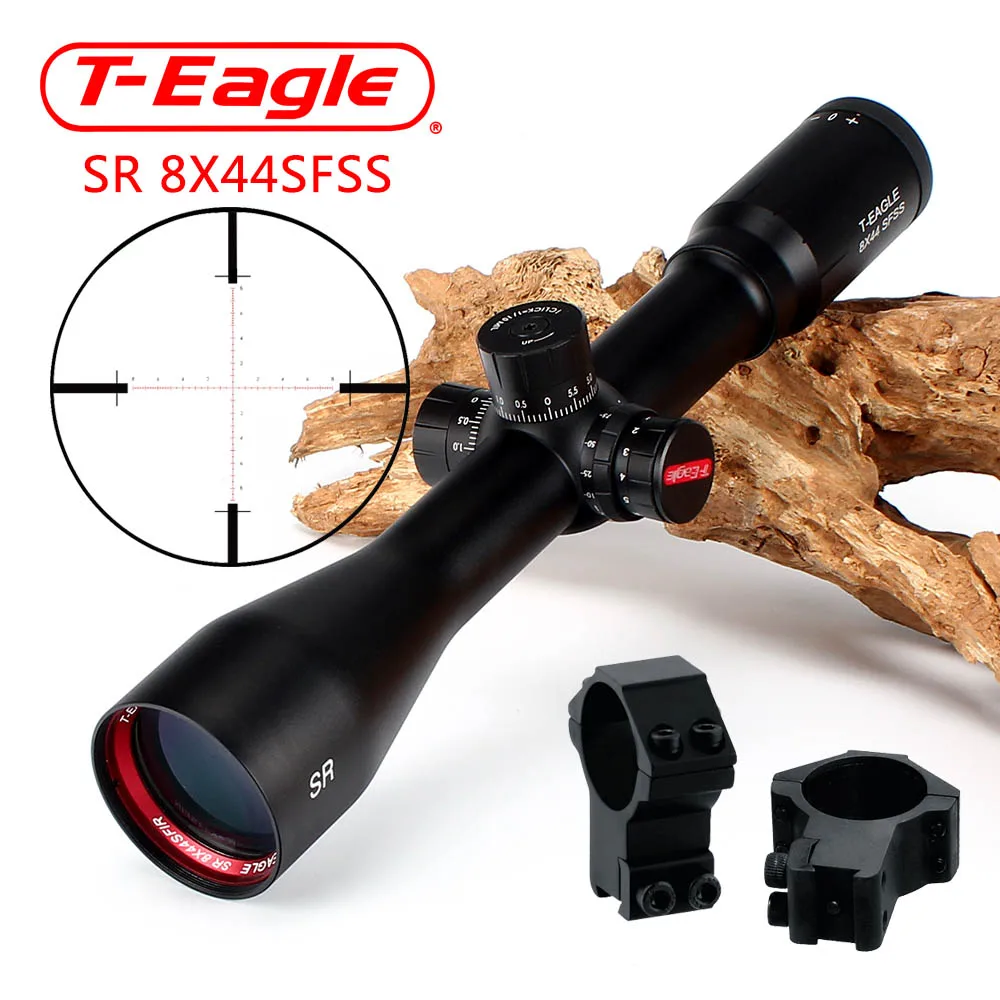 with Dovetail Rings T-Eagle SR 8X44 SFSS охотничьи оптические прицелы боковое параллаксированное стекло гравированное сетка башенки Блокировка сброса фиксированное увеличение 8X область - Цвет: with Dovetail Rings