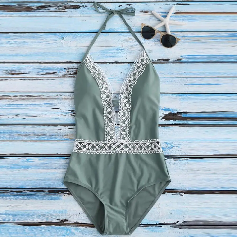 Женский кружевной купальник-бикини монокини с открытой спиной сексуальный