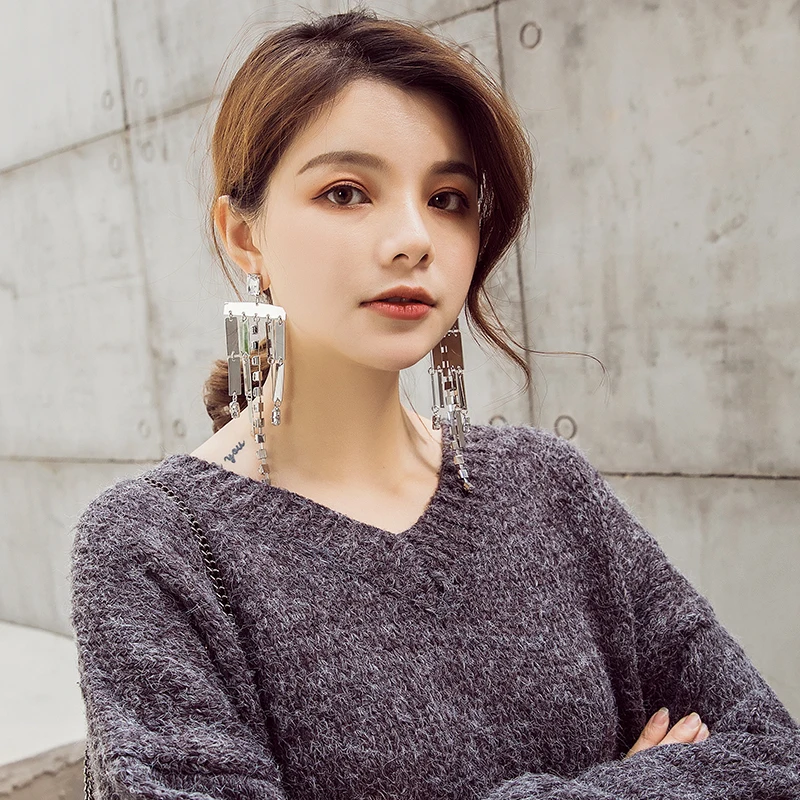 925 silver needle exaggerated long temperament ladies earrings retro tassel rhinestone female | Украшения и аксессуары