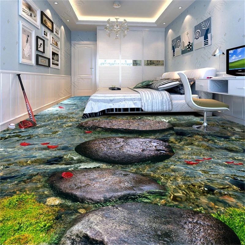 beibehang wallpapers for living room Vinyl wall Custom large stream river water stone bathroom 3D floor papers home decor | Обустройство