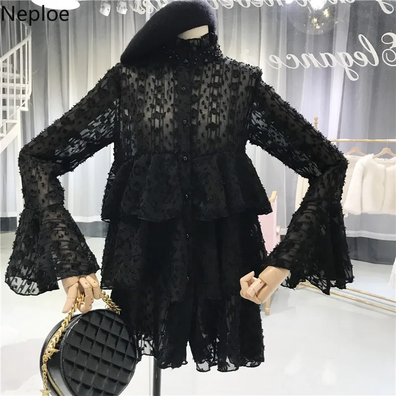 Женская Длинная блузка с каскадными оборками Nepole однобортная расклешенными