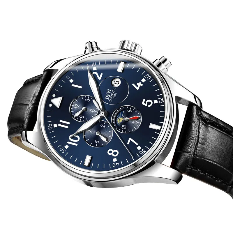 Карнавальный мужской деловой Многофункциональный циферблат кожаный ремешок