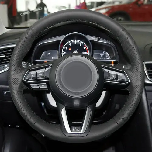 BLACK LINE Черный кожаный сшитый вручную чехол рулевого колеса автомобиля для Mazda CX-3 CX3 CX-5 CX5 автомобильные аксессуары Чехлы - Название цвета: BLACK LINE