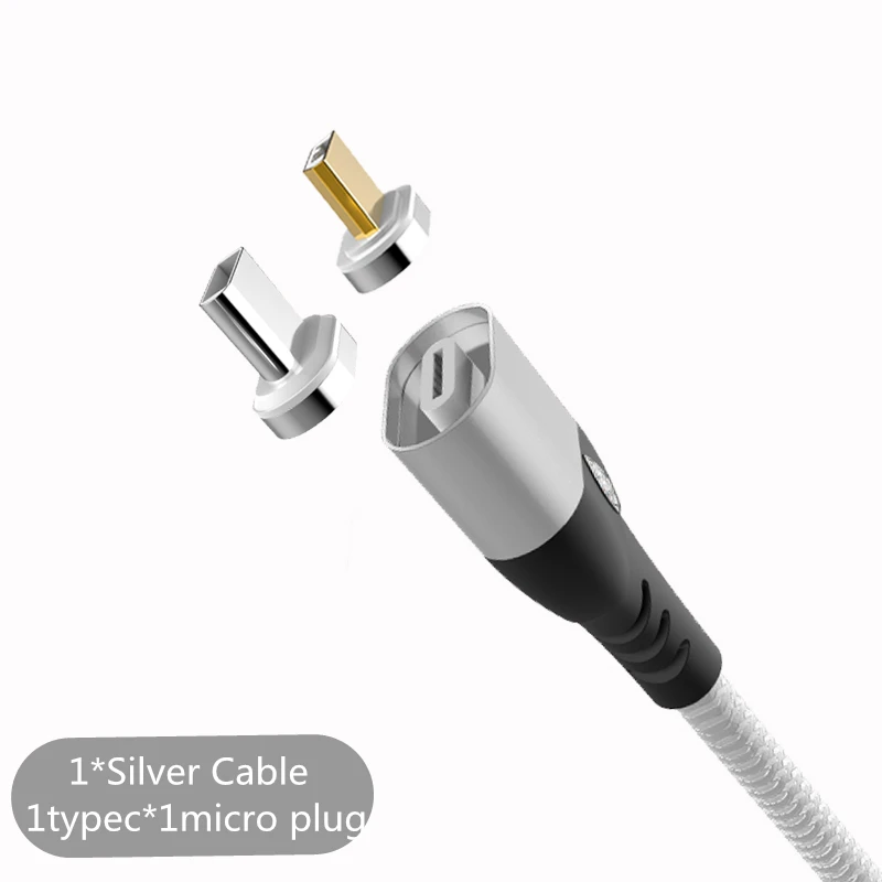 1micro 1typec silver KingFriend Магнитный Micro USB кабель для iphone samsung type C быстрое зарядное устройство Магнитный зарядный адаптер usb type C кабель для мобильного телефона - Цвет: 1micro 1typec silver