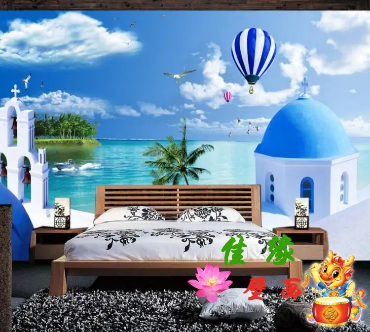 3D средиземноморский пейзаж белая Замковая роспись Гостиная Спальня ТВ фон обои|tv