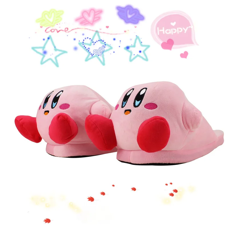Милые зимние тапочки Kirby 32 см теплые мягкие милые розовые аниме для дома красивая